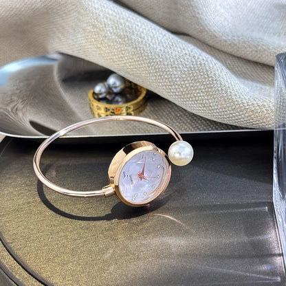 Women's Luxury Rose Gold Small Dial Bracelet Watch with Rhinestone Brand Design Vintage Imitation Pearl Ladies Quartz Wristwatch