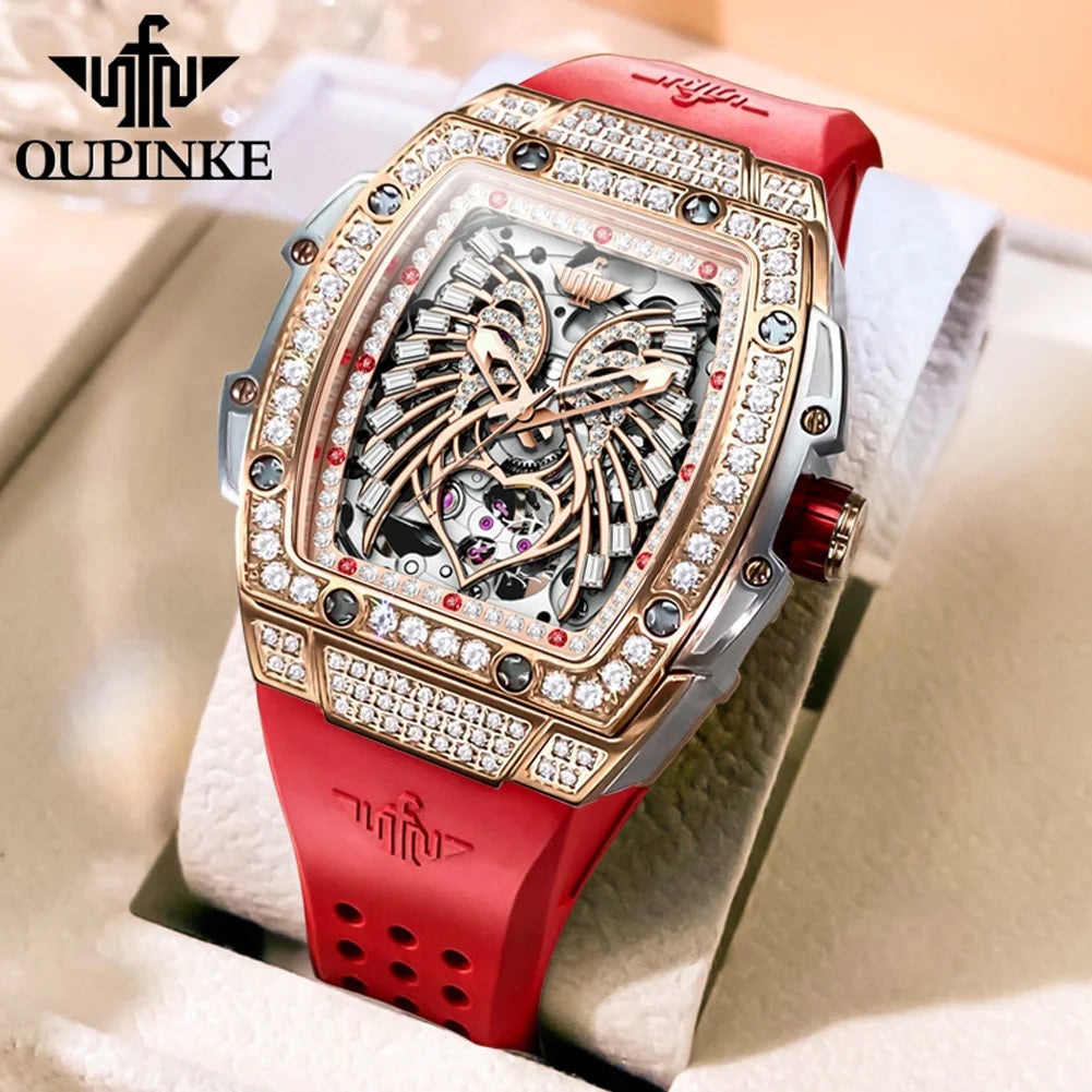 OUPINKE Gift Box Set ladies' watches waterproof pretty Jewelry Diamond Dial automatic watch fow women Bracelet necklace watch