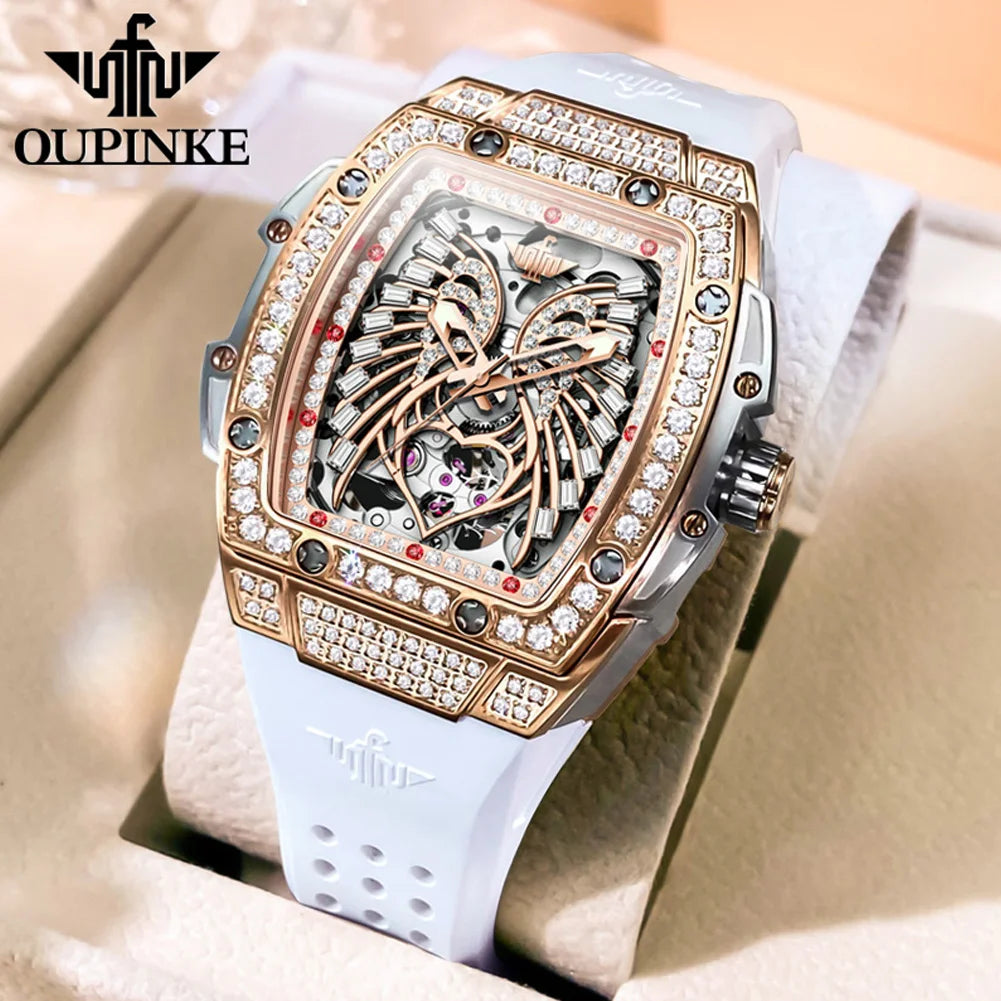 OUPINKE Gift Box Set ladies' watches waterproof pretty Jewelry Diamond Dial automatic watch fow women Bracelet necklace watch